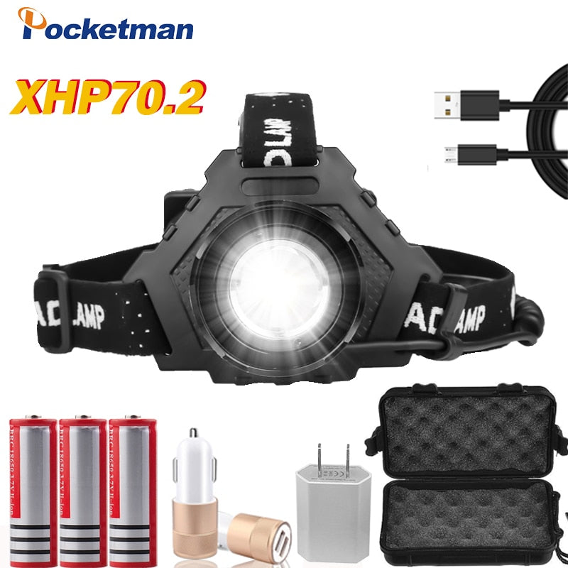 8000LM Most Powerful XHP70.2 USB Rechargeable Led Headlamp XHP70